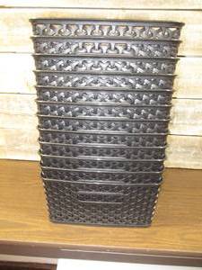 Lot of 12 Y Weave Shallow Black Plastic Baskets