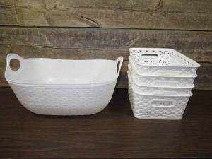 Lot of 6 Bins, Cross Weave Style