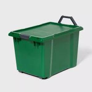 Case Pack (4) 32gal Green LatchingRolling Storage Totes w Handle & Removable Wheels