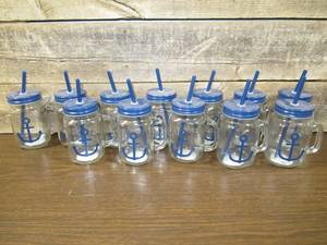 Lot of 12 Glass Mason Jar Mugs w Lids and Straws-16 fl oz