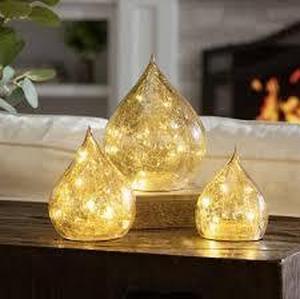 evergreen LED Glass Raindrops, set of 3-Gold Crackle Finish