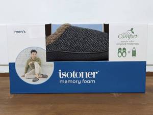 Isotoner Mens Memory Foam Cushioned Hoodback Eco Comfort Slippers - ASH LG 9.5-10.5