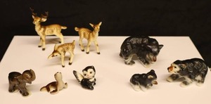 lot 53 image: Collectible Miniature Fine Porcelain Glass FigurinesDeerBear Family Elephant Seal Skunk