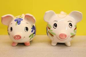 lot 1 image: Vintage Porcelain Pig Piggy BanksHand-Painted