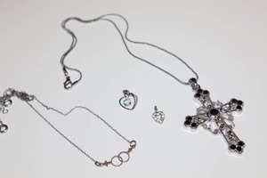 lot 20A image: Collectible Silver Jewelry...Silver Heart Pendant wBlue Topaz Style Gemstone, Cross Necklace Etc