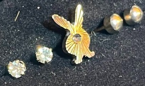 lot 14A image: Collectible Vintage Jewelry...Playboy Bunny Etched Gold-Tone Earring, 6-Pronged Diamond() and Sterling Silver() Stud Earrings...