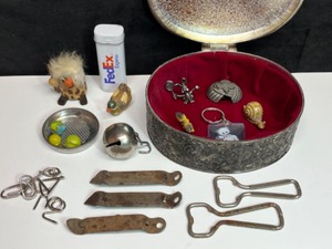 lot 71 image: Ornate Hinged Metal Jewelry Box wTrinkets Etc