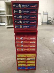lot 25 image: (3) Bins of Hardware - Flange Bolts, Wood Screws, Etc