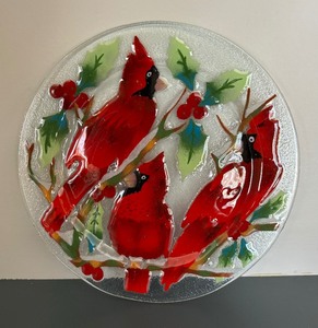 lot 115 image: Cardinal Motif Glass Plate by Fusion