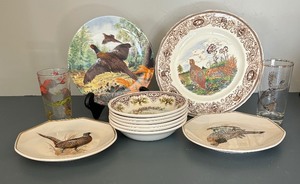 lot 117 image: Assorted Pheasant and Grouse Motif Plates, Bowls and Glasses