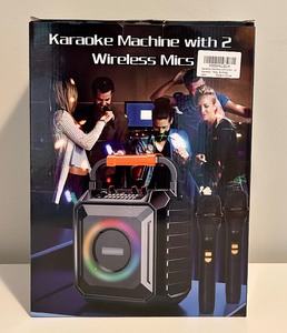 lot 56 image: Karaoke Machine with Two Wireless Microphones Portable Machine, New In Box