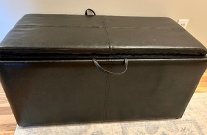 lot 196 image: Espresso Faux Leather Storage Ottoman with Reversible Tray