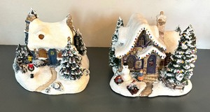 lot 89 image: Two Thomas Kinkade Village Houses including Thomas Kincade Stonehearth Hutch