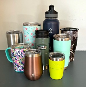 lot 89A image: Nine Insulated Tumblers by Stanley, Swig, Yeti, Manna, Takeya and Orca