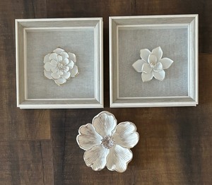lot 271 image: Three White Decorative Floral Wall Hangings