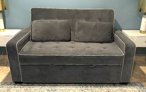 lot 43A image: Linen Upholstered Sleeper Bed, Pull Out Sofa Bed Couch Attached Two Throw Pillows and Adjustable Backrest for Living Room SpaceCharcoal Gray