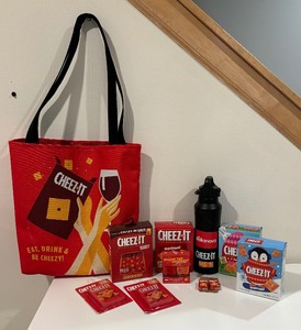 lot 345 image: Cheez-it Motif Earrings, Boxers, Tote Bag, Insulated Cup, Nail Polish and More