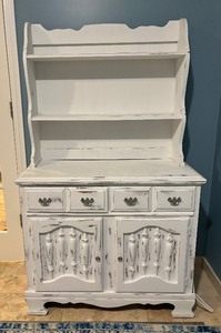 lot 41A image: Shabby Chic Style White Farmhouse Hutch  Distressed Hutch