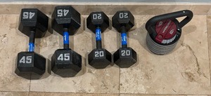 lot 360 image: 20 and 45 Pound Weights by Fitness Gear and Weider
