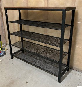 lot 368 image: Black Metal Shelf with Wooden Top
