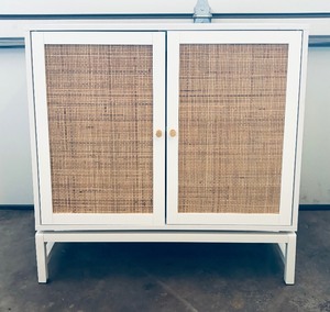 lot 456 image: White Cabinet with Rattan Accents