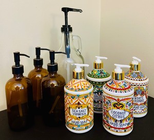 lot 325 image: Variety of Reusable Bottles for DIY Soaps  Detergent and More Set of New Fragrant Pump Bottle Hand Soaps.