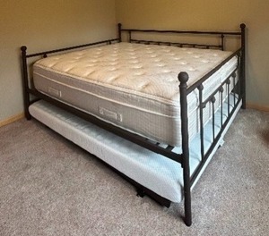 lot 40A image: Large Brown Metal Queen Trundle Bed