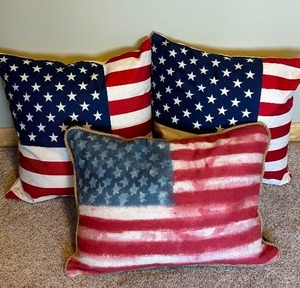 lot 338 image: Three American Flag Toss  Accent Pillows