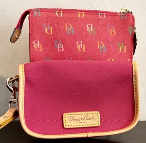 lot 11A image: Dooney & Bourke Wallet Rainbow Logo and Dooney & Bourke Small Pink Canvas Wristlet Pouch with Leather Trim