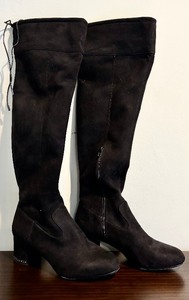 lot 175 image: Classy Michael Kors Suede Over the Knee Boots and Tie in the Back and Embellished MK on Heel