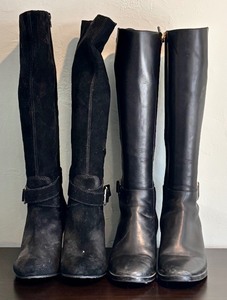 lot 146 image: Two Pairs of Gorgeous Black High Boots  Suede and Leather by Tory Birch and BCBG