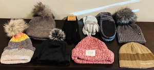 lot 201 image: Assortment of Miscellaneous Hats and Gloves including Handmade and North Face Items