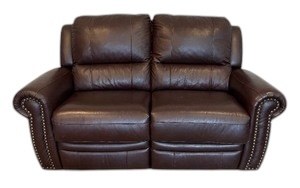 lot 4 image: Brown Leather Duo Reclining Loveseat  Sofa