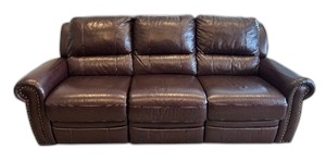 lot 3 image: Beautiful Brown Leather Duo Reclining Sofa with Rivet Detailing