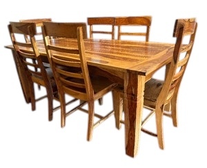 lot 1 image: Beautiful Natural Dining Table with 6 Chairs  Rustic Style Two Tone Dining Room Table Set