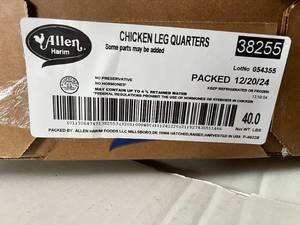 lot 02 image: 40lbs of Allen Harim Chicken Leg Quarters