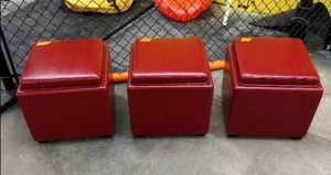 lot 37 image: (3) Red Storage Ottomans with padded tops