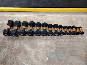 lot 26 image: (14) Weider Neoprene Dumbbells with Square Anti-Roll Design  12, 10, 8, 5, 3, 2 and 1 pounds