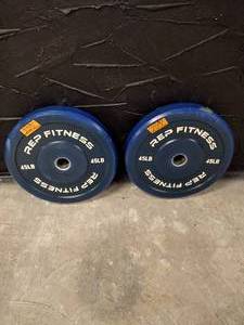 lot 20 image: (2) Rep Fitness 45lb Bumper Plates