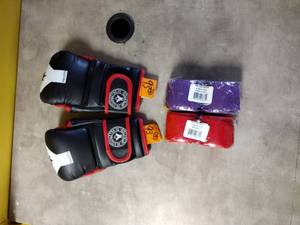 lot 93 image: 1 Pair Combat Corner Youngster Athletics MMA Gloves and 2 sets of Pro Hand Wraps
