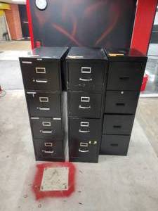 lot 99 image: (3) 4-drawer Vertical Filing cabinets Measuring  52 x 15 x 18 and two measure 52x15x25