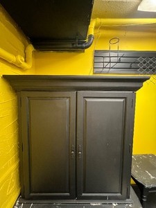 lot 105 image: Wood storage cabinet 44w  x 21 d x 44 t. Bring help to move