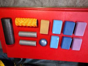 lot 130 image: (7) 9 x 5  foam blocks and (4) foam rollers, BOSU Balance trainer