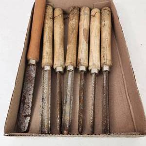 Lot Of Seven Chisel Set Wooden Handles Good Condition