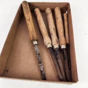 Lot Of Five Chisel Set Wooden Handles Good Condition