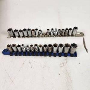 Large Lot Of 38 Drive Sockets Standard & Metric