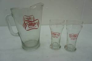 lot 56 image: Miller pitcher and beer glasses