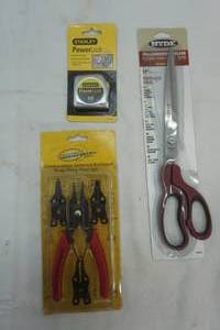 lot 68 image: Wall Covering shears, 11 by Hyde, tape and snap ring plier set