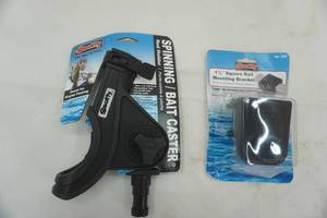 lot 81 image: Fishing mounting bracket and Spinning Bait Caster
