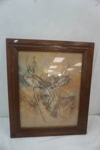 lot 172 image: Artwork 19x2. Deer. Wood frame with glass. K. Maroon 78